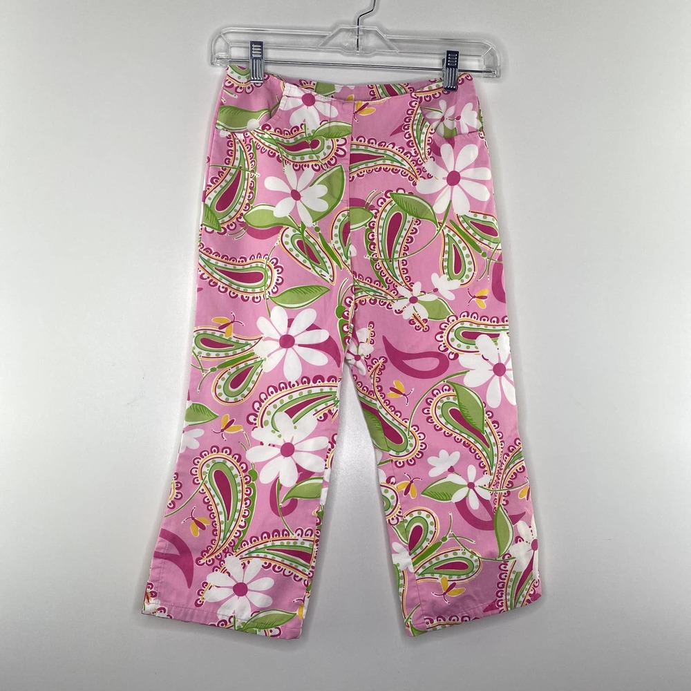 Lilly Pulitzer Youth Girls Pants Size 10 Crop Pink Floral Paisley Butterflies